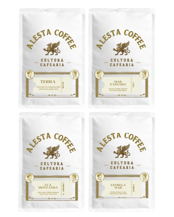 Alesta Coffee 4’lü espresso blend tadım seti – Terra, Lua Montanha, Estrela Mar ve Mar Passaro